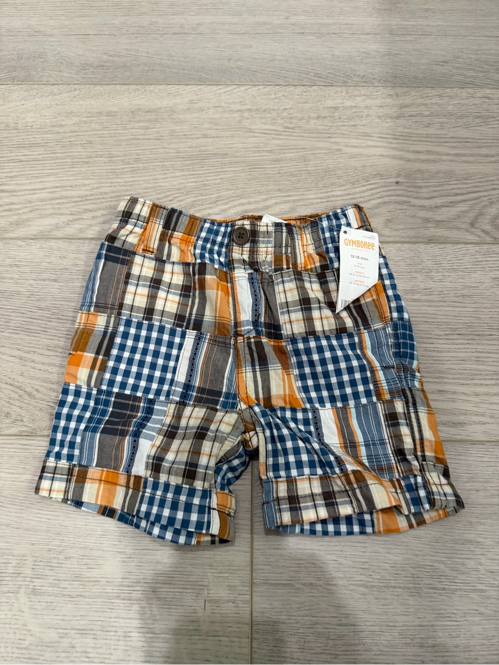 Gymboree Blue, Orange & Brown Patchwork Plaid Shorts